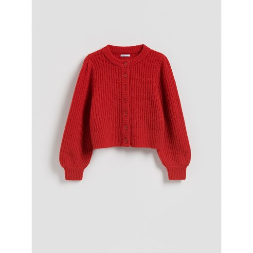 Reserved - Kardigan z bufiastymi rękawami - czerwony ze sklepu Reserved w kategorii Swetry damskie - zdjęcie 188675769