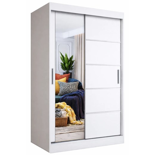 Biała szafa przesuwna z lustrem 120 cm T0-T34 ze sklepu Edinos.pl w kategorii Szafy - zdjęcie 188680165