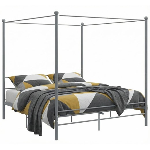 Szare duże łóżko z baldachimem 160x200 cm A1-W79 ze sklepu Edinos.pl w kategorii Łóżka i materace - zdjęcie 188680188