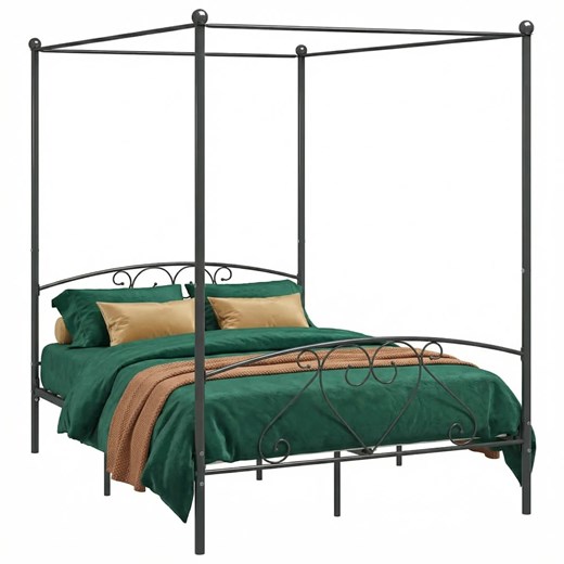 Czarne Metalowe Łóżko Z Baldachimem 200X200 Cm F5-E94 ze sklepu Edinos.pl w kategorii Łóżka i materace - zdjęcie 188680205