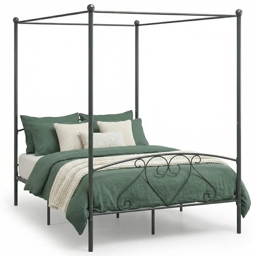 Szare metalowe łóżko z baldachimem 160x200 cm E0-P12 ze sklepu Edinos.pl w kategorii Łóżka i materace - zdjęcie 188680208