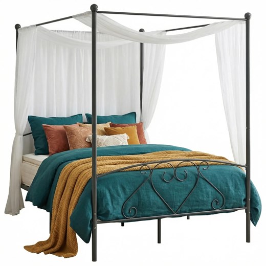 Szare metalowe łóżko z baldachimem 180x200 cm K2-W72 ze sklepu Edinos.pl w kategorii Łóżka i materace - zdjęcie 188680209