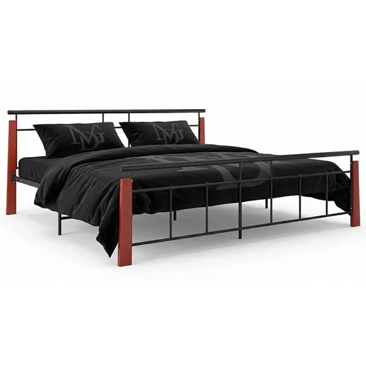 Łóżko metalowe vintage czarny + ciemny dąb 200x200 cm D6-W51 ze sklepu Edinos.pl w kategorii Łóżka i materace - zdjęcie 188680248