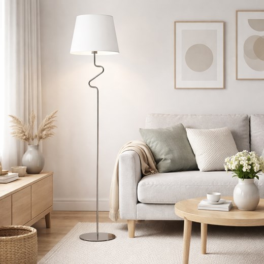 Chromowana lampa podłogowa do sypialni FOGO biały abażur stożek LED E27 ze sklepu Lysne w kategorii Lampy podłogowe - zdjęcie 188689156