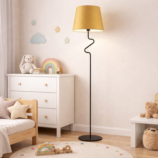 Czarna lampa stojąca z musztardowym abażurem FOGO ze sklepu Lysne w kategorii Lampy podłogowe - zdjęcie 188689157