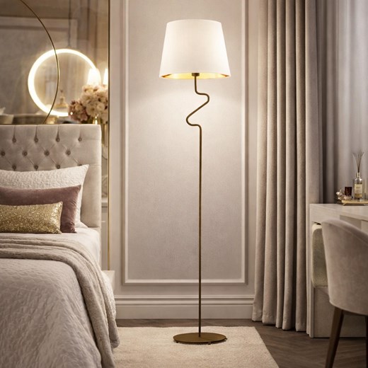 Lampa stojąca do sypialni biała do czytania FOGO GOLD w stylu glamour ze sklepu Lysne w kategorii Lampy podłogowe - zdjęcie 188689185