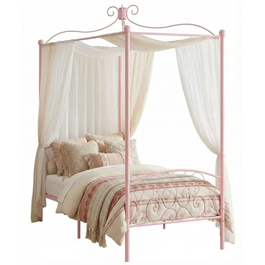 Różowe metalowe łóżko z baldachimem 100x200 cm Z4-D15 ze sklepu Edinos.pl w kategorii Łóżka i materace - zdjęcie 188689315