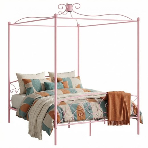 Różowe małżeńskie łóżko rustykalne 160x200 cm N2-K44 ze sklepu Edinos.pl w kategorii Łóżka i materace - zdjęcie 188689317