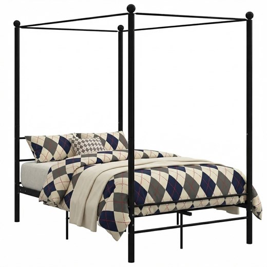 Czarne metalowe łóżko z baldachimem 140x200 cm P8-B34 ze sklepu Edinos.pl w kategorii Łóżka i materace - zdjęcie 188689319