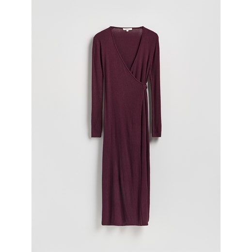 Reserved - Prążkowana sukienka z wiązaniem - mahoniowy ze sklepu Reserved w kategorii Sukienki - zdjęcie 188711179