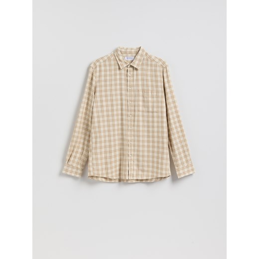 Reserved - Koszula regular z lnem - beżowy ze sklepu Reserved w kategorii Koszule męskie - zdjęcie 188714789