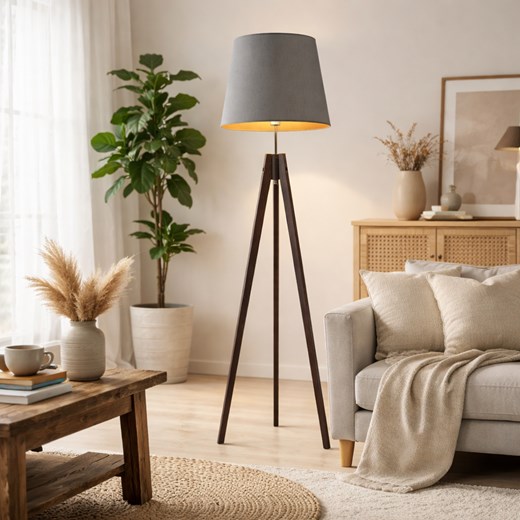 Drewniana lampa stojąca w stylu skandynawskim ARUBA GOLD ze sklepu Lysne w kategorii Lampy podłogowe - zdjęcie 188722206