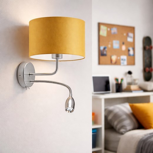 Musztardowy kinkiet ścienny 2 punktowy do salonu CAPRI z dodatkowym panelem LED regulowanym ze sklepu Lysne w kategorii Lampy ścienne - zdjęcie 188754739