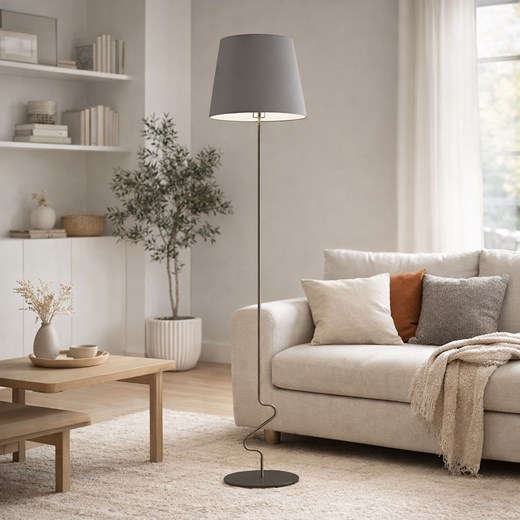 Skandynawska lampa podłogowa do czytania w salonie SURAT z szarym abażurem ze sklepu Lysne w kategorii Lampy podłogowe - zdjęcie 188762487