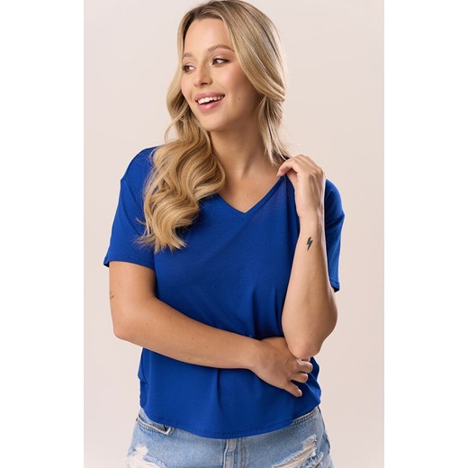 Bluzka z krótkim rękawem chabrowa Serina, Kolor chabrowy, Rozmiar S, Babell ze sklepu Primodo w kategorii Bluzki damskie - zdjęcie 188764058