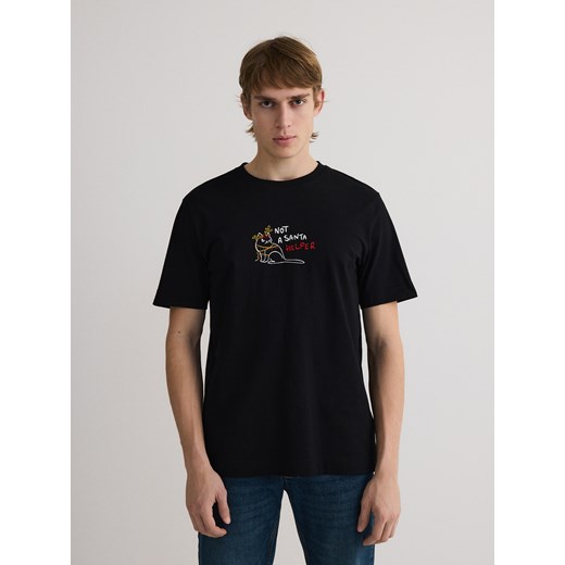 Reserved - T-shirt regular ze świątecznym nadrukiem - czarny Reserved L Reserved wyprzedaż