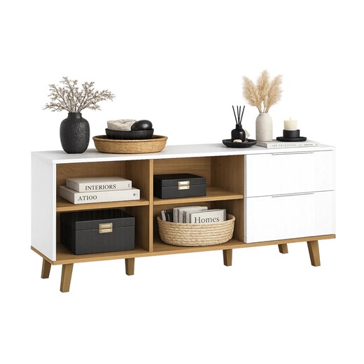 Biała skandynawska półotwarta komoda N3-P98 ze sklepu Edinos.pl w kategorii Komody - zdjęcie 188832445