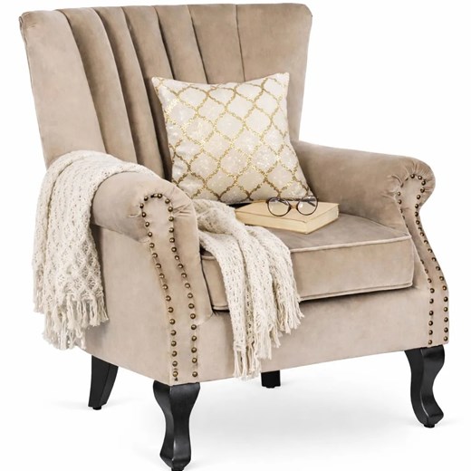 Beżowy fotel wypoczynkowy w stylu glamour D2-Z61 ze sklepu Edinos.pl w kategorii Fotele - zdjęcie 188832448