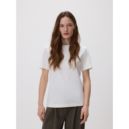 Reserved - T-shirt z bawełny merceryzowanej - biały ze sklepu Reserved w kategorii Bluzki damskie - zdjęcie 188895677