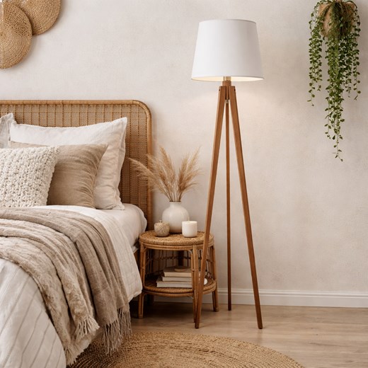 Trójnożna lampa podłogowa z drewna CURACAO lampa stojąca na trójnogu z abażurem ze sklepu Lysne w kategorii Lampy podłogowe - zdjęcie 188895928