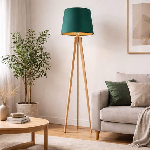 Drewniana lampa stojąca na trójnogu w stylu urban jungle CURACAO GOLD ze sklepu Lysne w kategorii Lampy podłogowe - zdjęcie 188895969