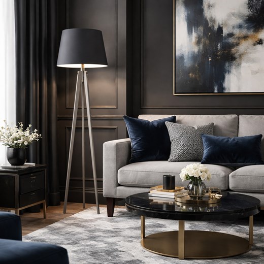 Lampa stojąca trójnóg drewniana do salonu CURACAO z abażurem ze sklepu Lysne w kategorii Lampy podłogowe - zdjęcie 188895978