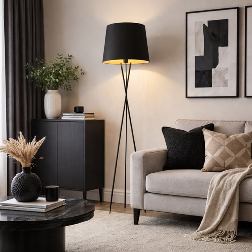 Czarna lampa podłogowa na trójnogu TOKIO GOLD ze sklepu Lysne w kategorii Lampy podłogowe - zdjęcie 188930316