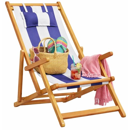 Leżak plażowy z poduszką w biało-niebieskie paski L1-M71 ze sklepu Edinos.pl w kategorii Leżaki ogrodowe - zdjęcie 188931369