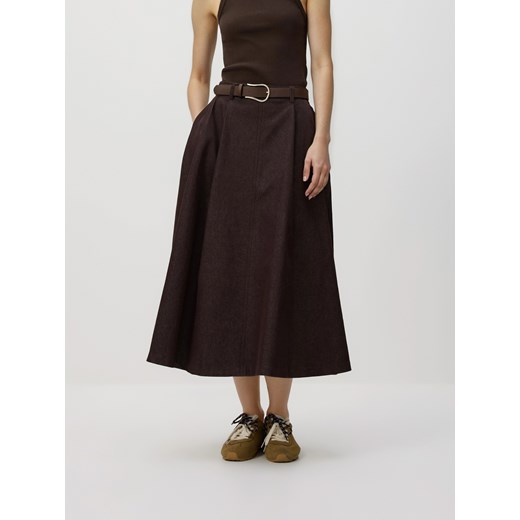 Reserved - Spódnica midi z paskiem - brązowy ze sklepu Reserved w kategorii Spódnice - zdjęcie 188939427