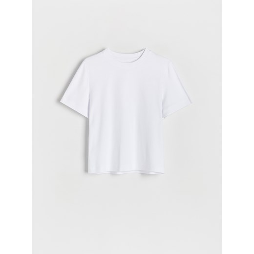 Reserved - T-shirt z bawełny merceryzowanej - biały ze sklepu Reserved w kategorii Bluzki damskie - zdjęcie 188955727