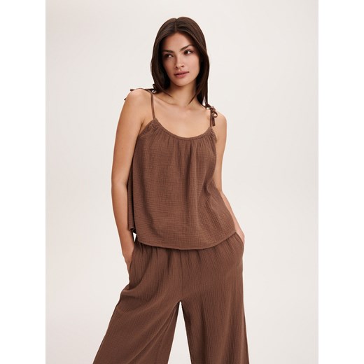 Reserved - Bawełniany top - brązowy Reserved XS okazja Reserved
