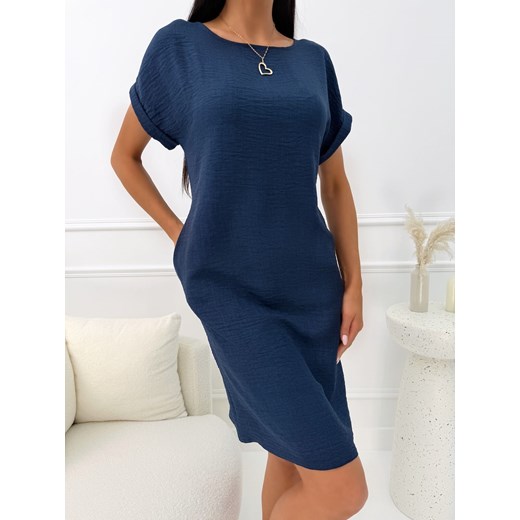 Granatowa Klasyczna Sukienka z Kieszeniami Modnakiecka.pl 46 ModnaKiecka.pl