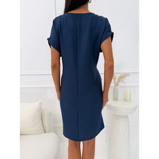 Granatowa Klasyczna Sukienka z Kieszeniami Modnakiecka.pl 40 ModnaKiecka.pl
