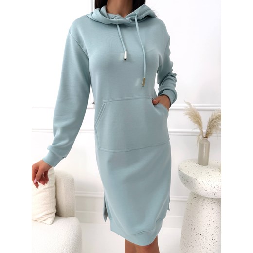 Miętowa Sportowa Sukienka z Kapturem ze sklepu ModnaKiecka.pl w kategorii Sukienki - zdjęcie 188983517