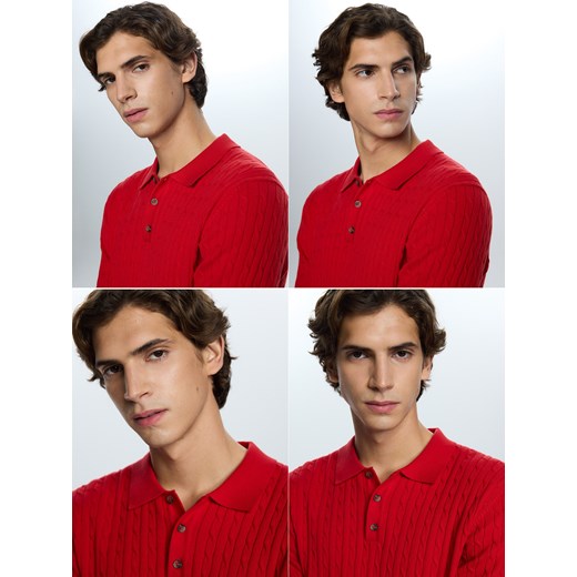 Reserved - Strukturalny sweter polo - czerwony ze sklepu Reserved w kategorii Swetry męskie - zdjęcie 188997299