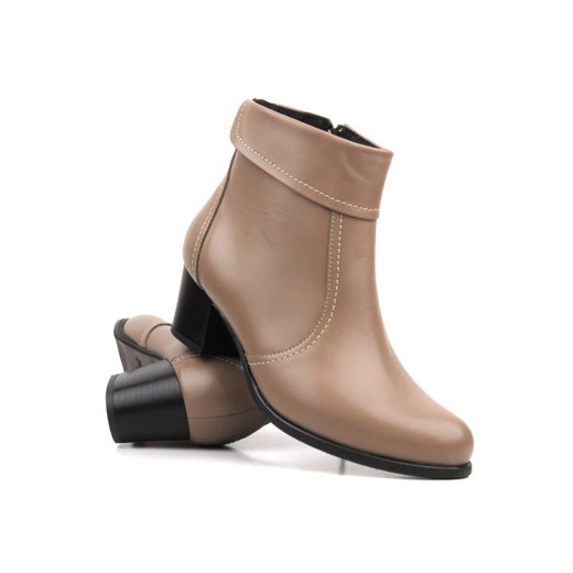 Botki na stabilnym obcasie ze skóry naturalnej - AGXBUT 534, beżowe ze sklepu ulubioneobuwie w kategorii Botki - zdjęcie 189002238