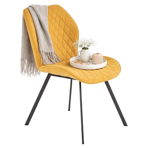 Musztardowe tapicerowane krzesło 45cm F5-L16 ze sklepu Edinos.pl w kategorii Krzesła - zdjęcie 189007195