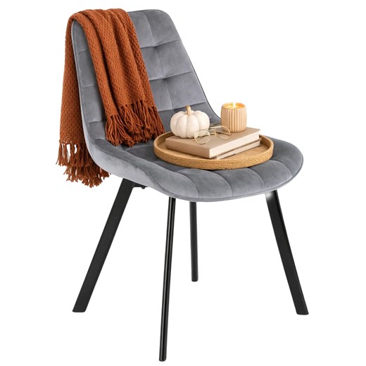 Szare tapicerowane pikowane krzesło z weluru K7-M85 ze sklepu Edinos.pl w kategorii Krzesła - zdjęcie 189027738