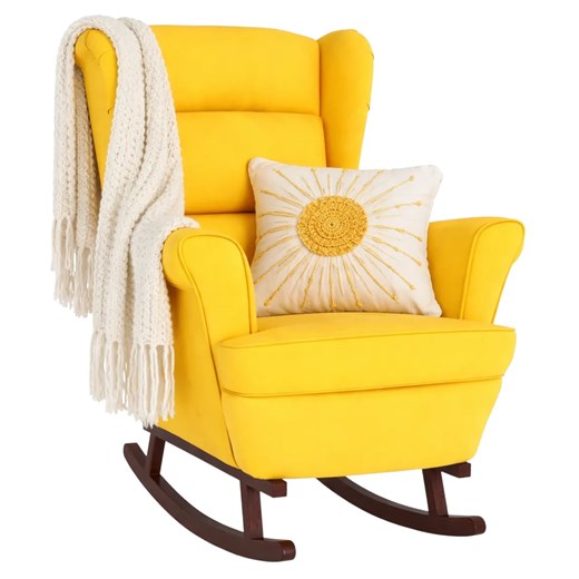 Żółty tapicerowany fotel bujany w stylu uszak S9-P04 ze sklepu Edinos.pl w kategorii Fotele - zdjęcie 189027786