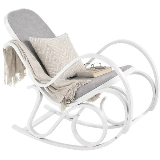 Biały drewniany fotel bujany M6-H79 ze sklepu Edinos.pl w kategorii Fotele - zdjęcie 189035209