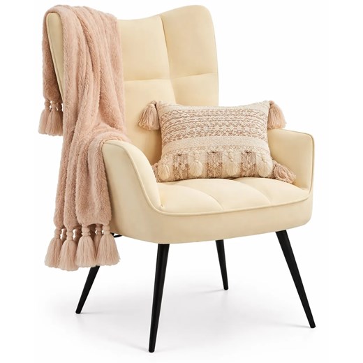 Kremowy pikowany fotel wypoczynkowy R8-P82 ze sklepu Edinos.pl w kategorii Fotele - zdjęcie 189035226