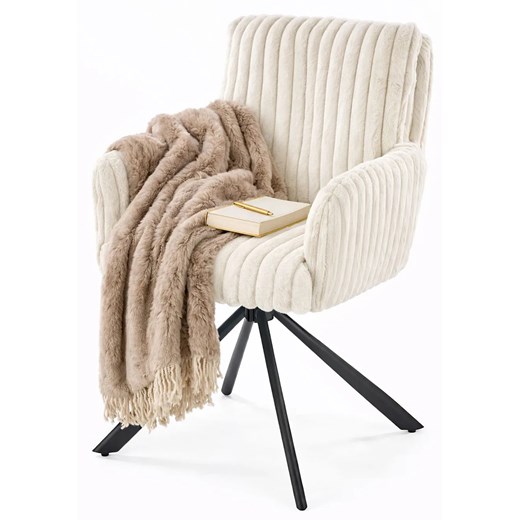 Pikowane welurowe krzesło kremowe P8-S73 ze sklepu Edinos.pl w kategorii Krzesła - zdjęcie 189035248