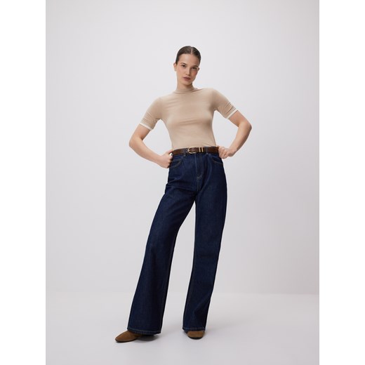 Reserved - T-shirt z wiskozą - beżowy ze sklepu Reserved w kategorii Bluzki damskie - zdjęcie 189042146