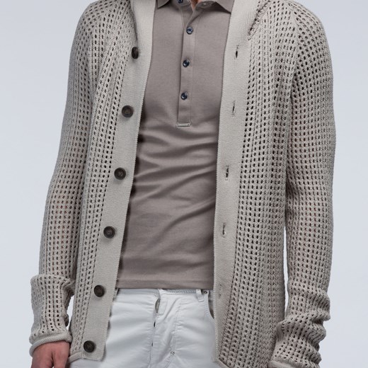Morato Knitwear - Hooded cardigan in perforated cotton morato-it szary kardigan