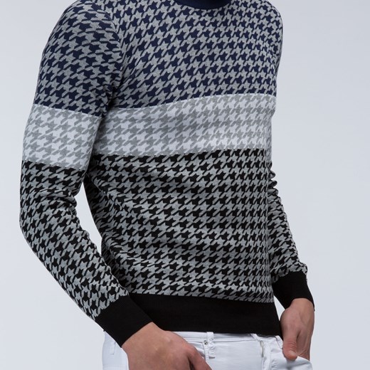 Morato Knitwear - Sweater with round neck and two-tone hound's tooth print morato-it szary maxi
