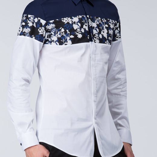 Morato Long-sleeved Shirts - Slim fit block color button down shirt with printed panel morato-it szary fit