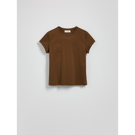 Reserved - T-shirt z domieszką jedwabiu - brązowy ze sklepu Reserved w kategorii Bluzki damskie - zdjęcie 189058469