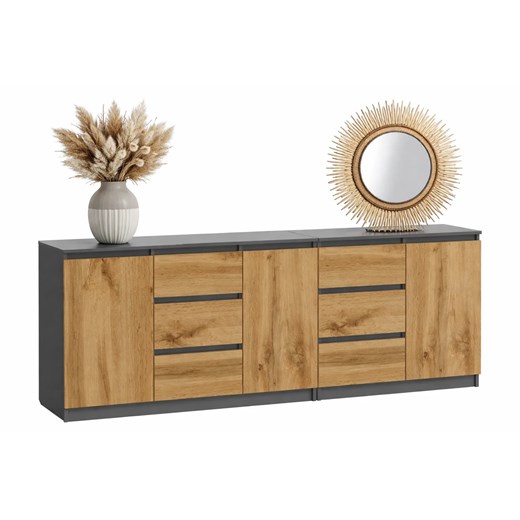 Podwójna nowoczesna komoda 200 cm antracyt + dąb wotan F6-H76 ze sklepu Edinos.pl w kategorii Komody - zdjęcie 189071017