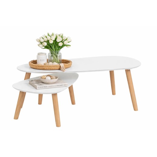 Komplet 2 owalnych stolików z białym blatem F3-W58 ze sklepu Edinos.pl w kategorii Stoliki kawowe - zdjęcie 189071018