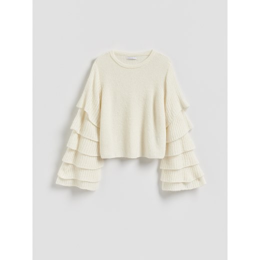 Reserved - Sweter z ozdobnymi rękawami - kremowy ze sklepu Reserved w kategorii Swetry damskie - zdjęcie 189080717